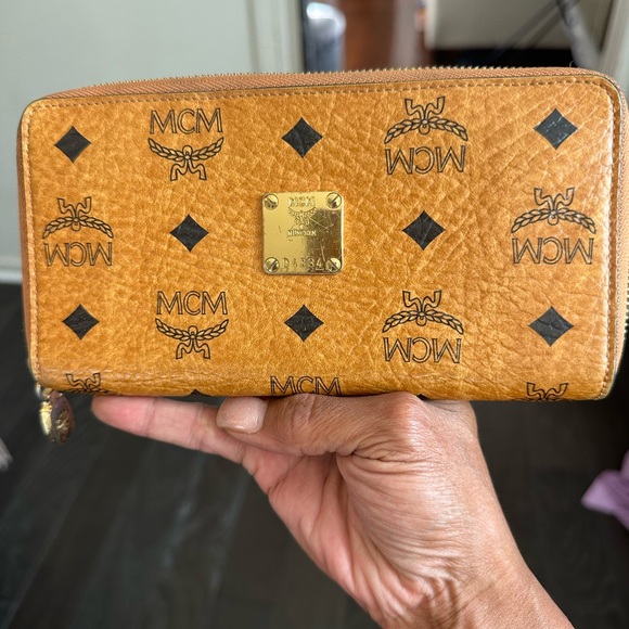 MCM Handbags - MCM Cognac Leather Zip Wallet